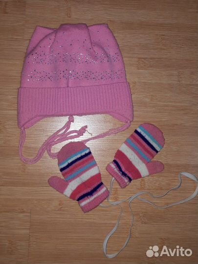 Комплект шапка, варежки. 1-2 года