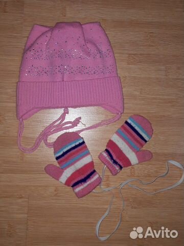 Комплект шапка, варежки. 1-2 года