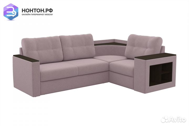 Диван угловой дельфин с полкой знд светло-розовый