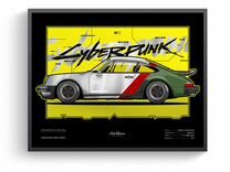 Постер «Cyberpunk 2077» с авто Porsche 911 в раме