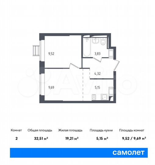 2-к. квартира, 33,2 м², 10/17 эт.