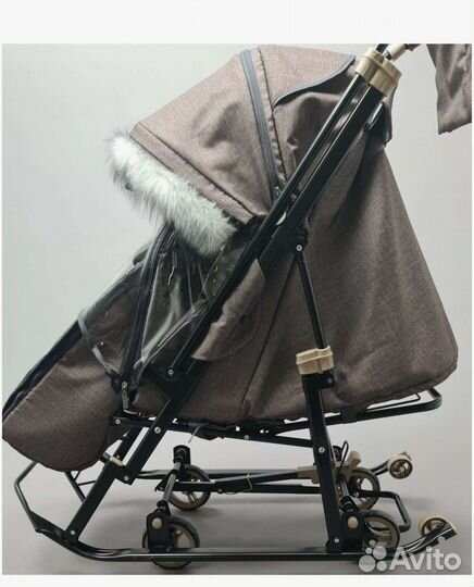 Санки-коляска Galaxy Glory Gloss, серо-коричневый