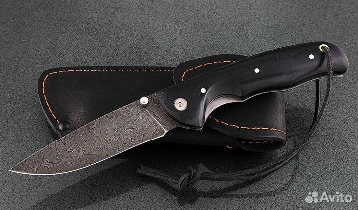 Складной нож Акула, сталь дамаск, рукоять накладки