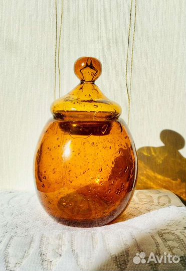 Ваза с крышкой цветное пузырчатое стекло