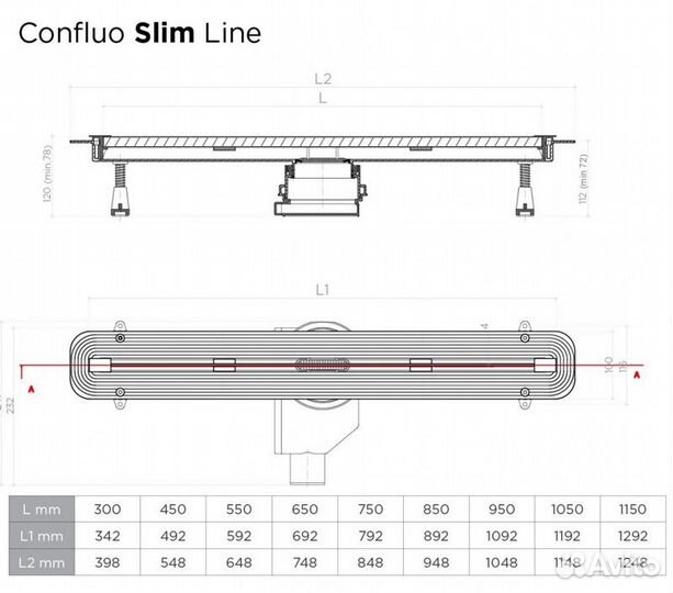 Душевой лоток Pestan Confluo Slim 550