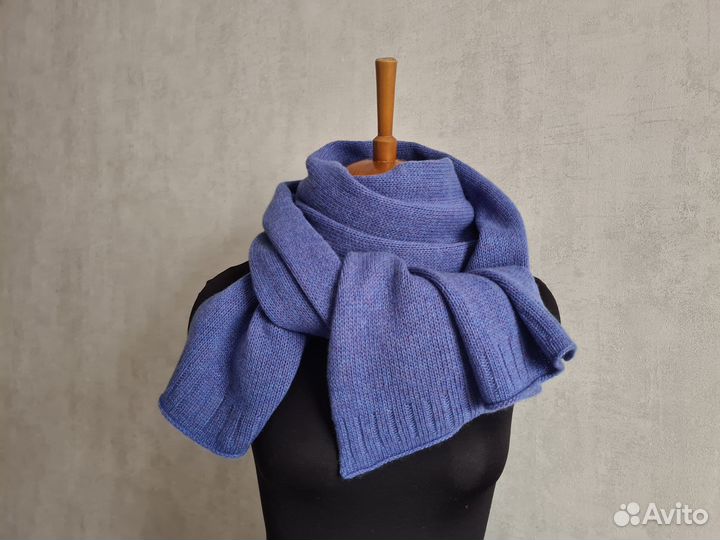 Синий шарф вязаный из 100 мериноса, ручная работа