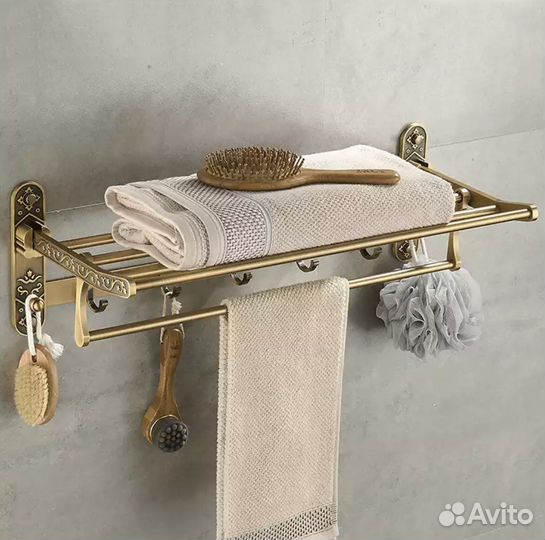Полка в ванную для полотенец алюминий бронза