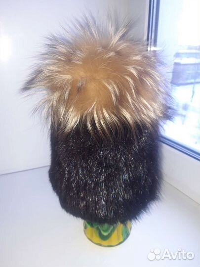 Шапка норковая женская, вязанная. Теплая
