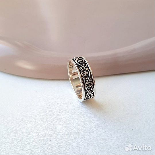 Обручальное кольцо с орнаментом и чернением, сереб