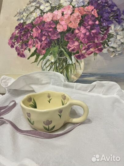 Чашка керамика ручная с тюльпанами