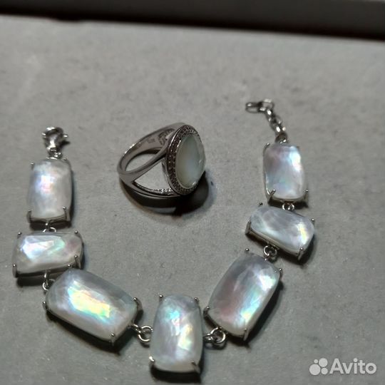 Серебряный браслет и кольцо с алпанитом