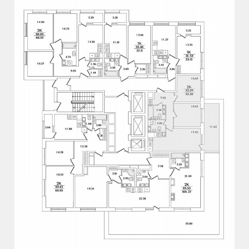 2-к. квартира, 55,6 м², 16/22 эт.
