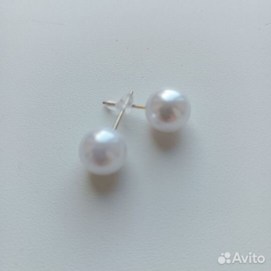 Серьги пусеты из жемчуга 10мм, новые