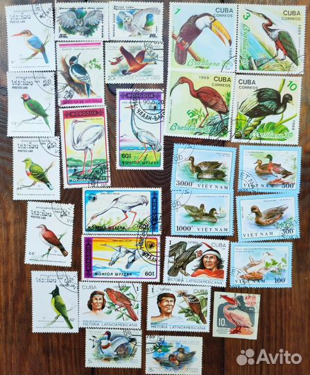 Марка почтовая, ботаника, птицы, бабочки, цветы