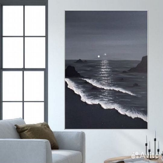Интерьерная картина маслом Морской Пейзаж ночью