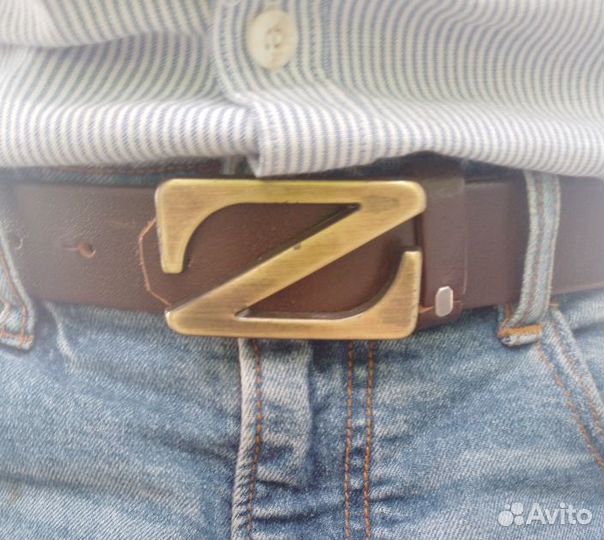 Мужской кожаный ремень,бляха ввиде буквы Z
