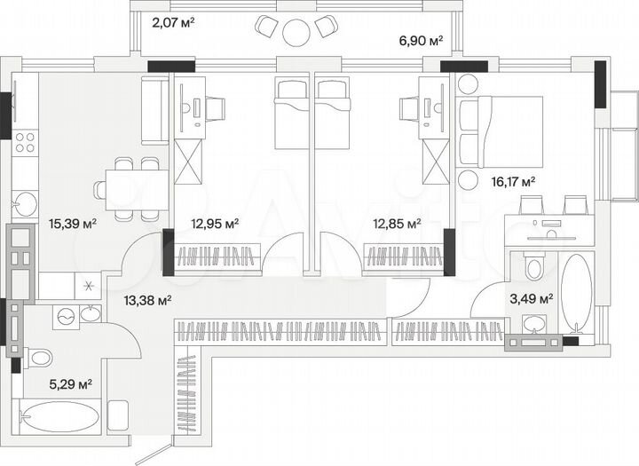3-к. квартира, 81,6 м², 5/7 эт.