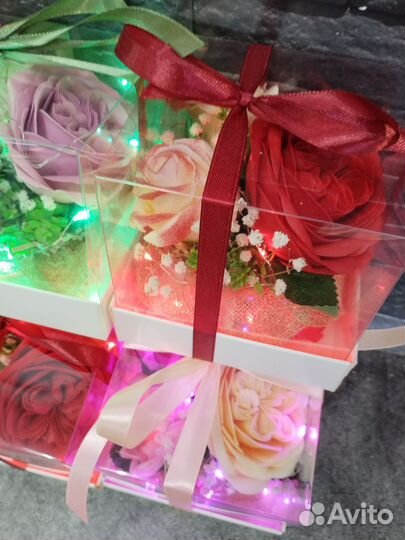 Светящиеся мини букетики в коробке - аквариум