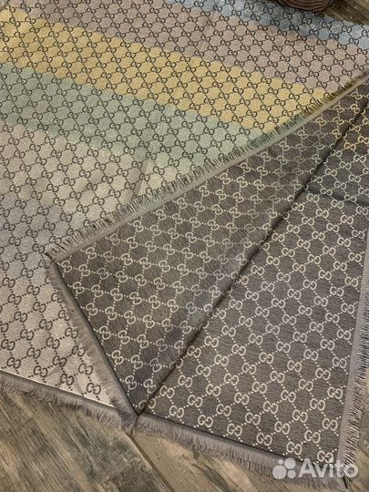 Платок шаль Gucci серый с люрексом полный комплект