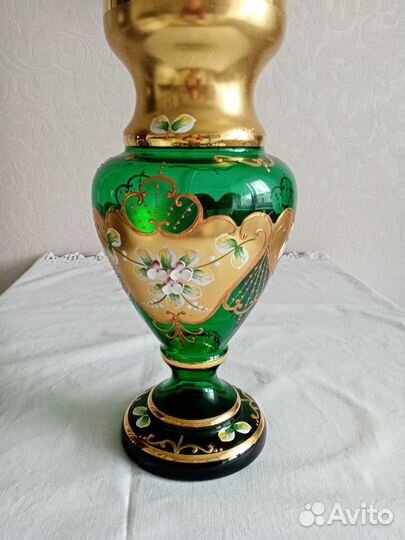 Ваза зеленая большая Богемия Чехия