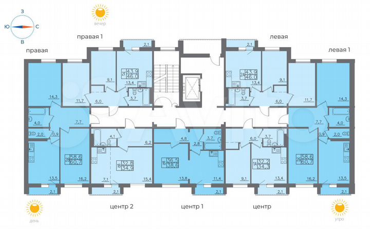 2-к. квартира, 60,7 м², 6/9 эт.
