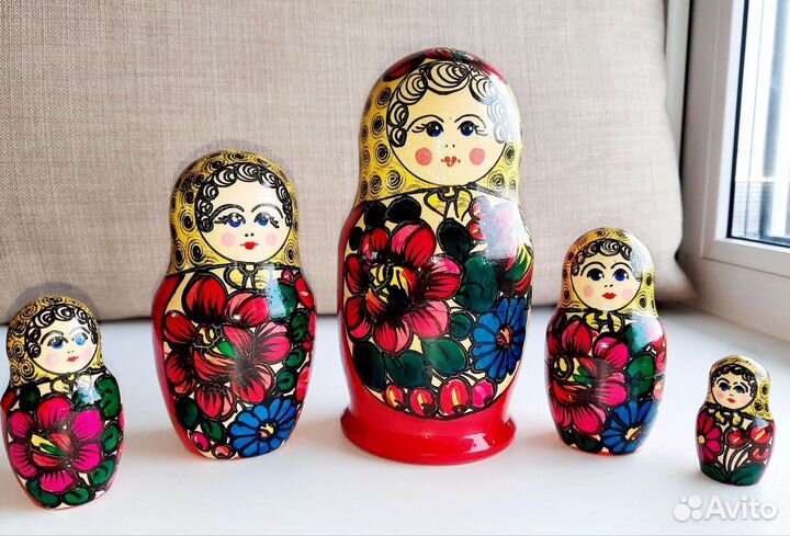 Матрешка 5-местная, ручная роспись, СССР