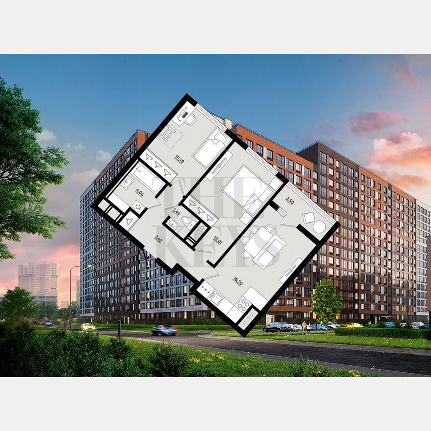 2-к. квартира, 54,1 м², 6/21 эт.