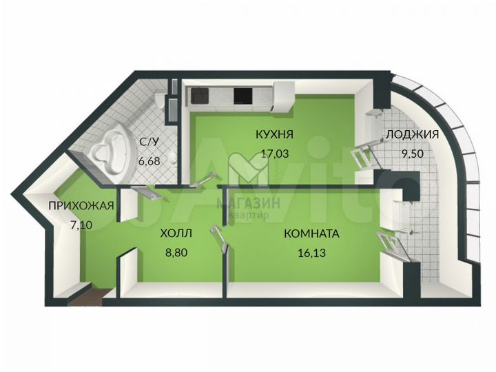 1-к. квартира, 56 м², 5/24 эт.