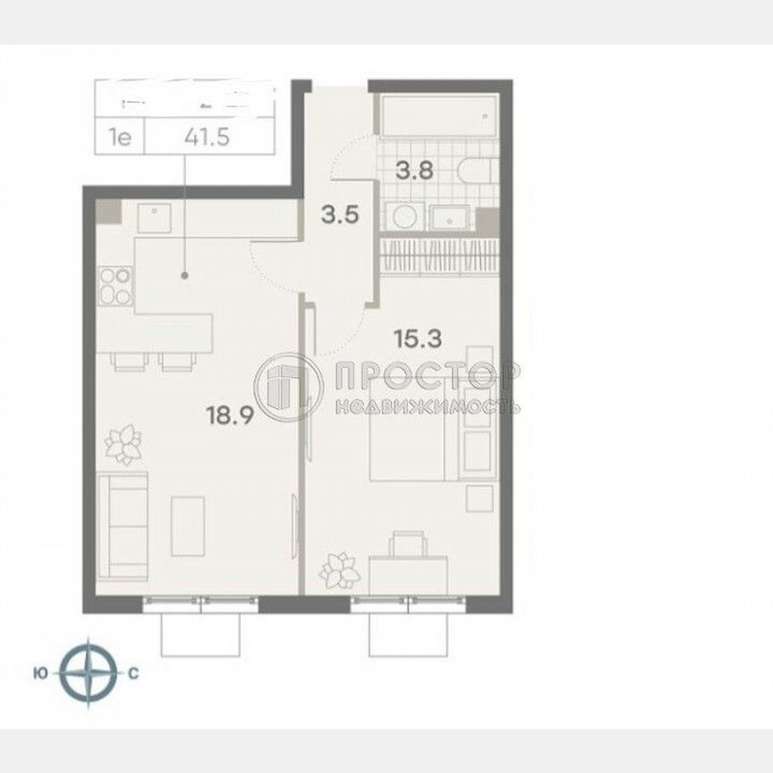 1-к. квартира, 41,5 м², 2/22 эт.