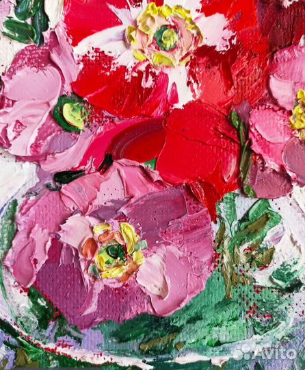 Картина Маки маслом цветы текстурная