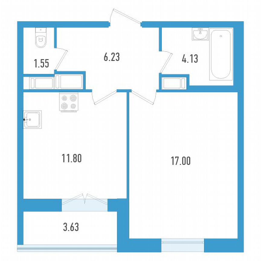 1-к. квартира, 42 м², 8/19 эт.