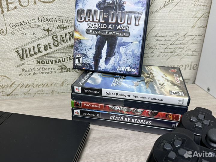 PS2 Slim + 6 лицензионных игр