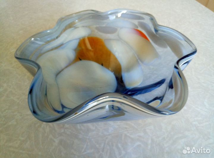 Вазочка-конфетница. Гутное стекло. СССР