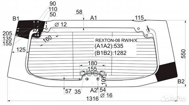 Стекло заднее с обогревом ssangyong rexton 01-1