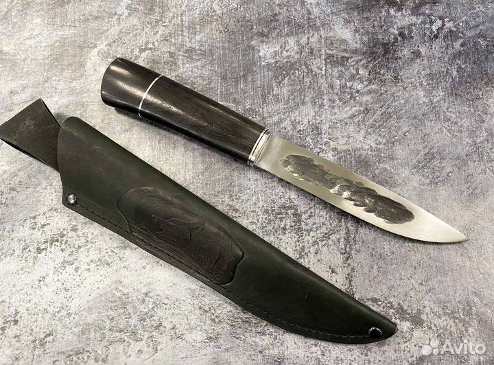Якутский нож Большой, кованая 95х18, черный граб