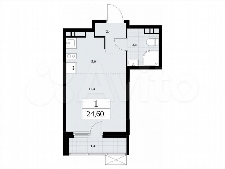 Квартира-студия, 24,6 м², 8/9 эт.