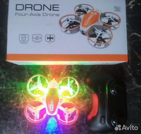 Мини дрон квадрокоптер светящийся RGB с гироскопом
