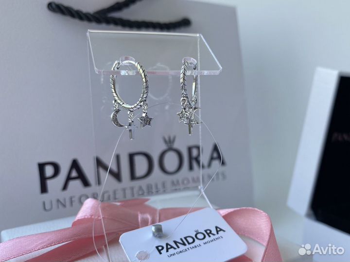 Серьги Pandora кольца c подвесками