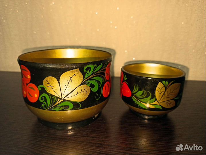 Солонка,перечница СССР, расписные,деревянные рюмки