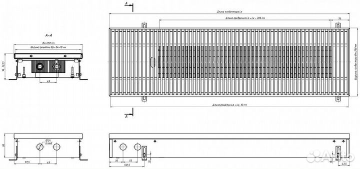 Внутрипольный конвектор с естественной конвекцией