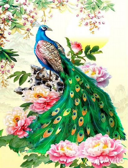 Картина по номерам 40x50 Павлин с роскошным зелены
