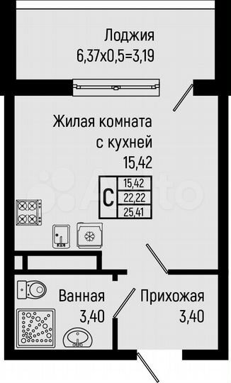 Квартира-студия, 25,4 м², 4/16 эт.