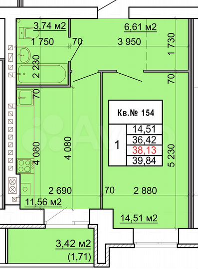1-к. квартира, 38,7 м², 9/9 эт.
