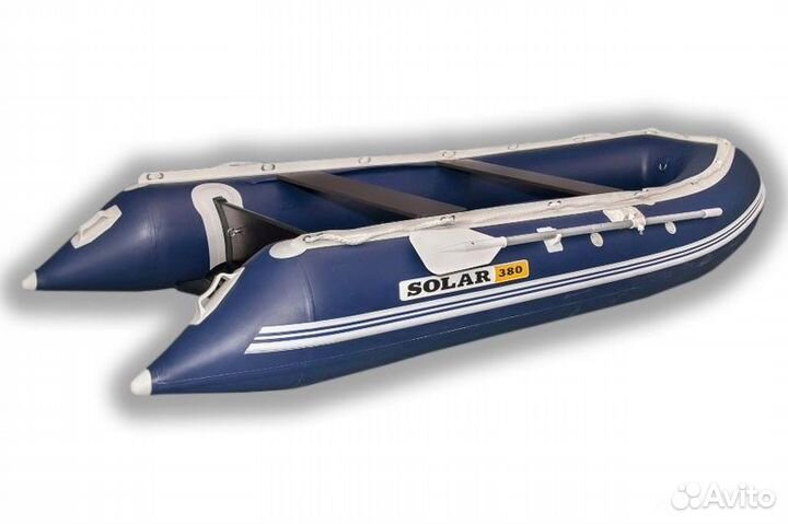 Лодка надувная моторная solar 380Jet тоннель синий
