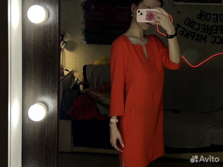 Платье коралловое красное женское