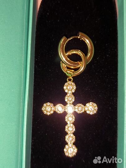Моносерьга Хуп с Тринкетом сияющий крест