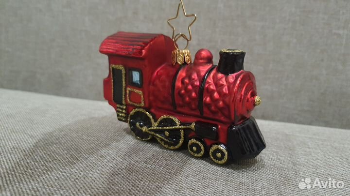 Паровозик елочная игрушка стекло