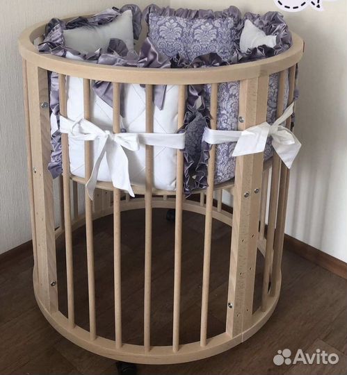 Кроватка 8в1 из бука, 2 матраса, простынки