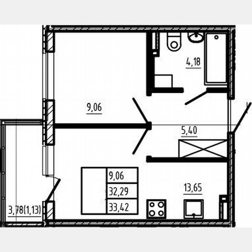 1-к. квартира, 32,3 м², 4/4 эт.