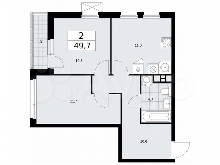 2-к. квартира, 49,7 м², 4/18 эт.